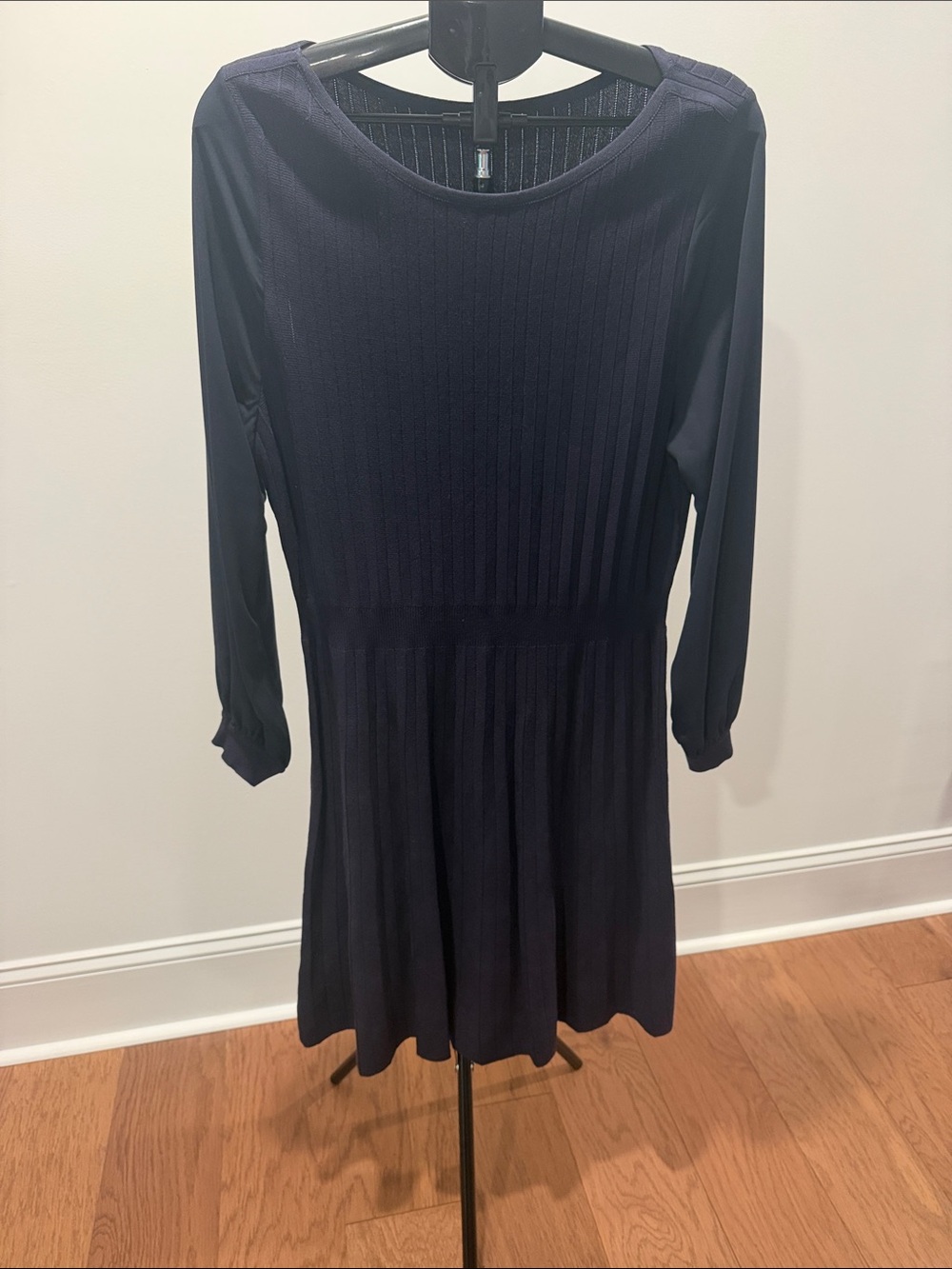 Ann Taylor Navy Long-Sleeve Ribbed Knit Dress